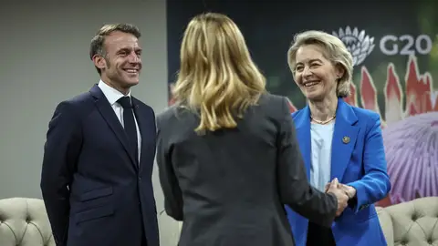 Emmanuel Macron, Giorgia Meloni, Ursula Von der Leyen Emmanuel Macron, Giorgia Meloni, Ursula Von der Leyen