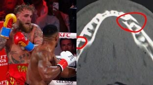  Anthony Joshua en el momento de noquear a Jake Paul