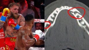  Anthony Joshua en el momento de noquear a Jake Paul