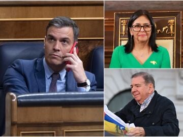 Pedro S&aacute;nchez, Delcy Rodr&iacute;guez y Edmundo Gonz&aacute;lez