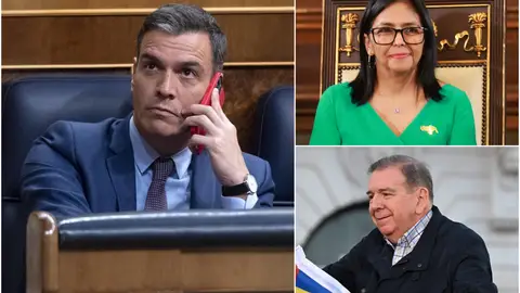 Pedro Sánchez, Delcy Rodríguez y Edmundo González Pedro Sánchez, Delcy Rodríguez y Edmundo González