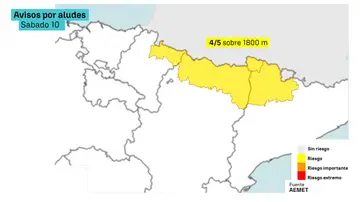 Imagen de los avisos por aludes este sábado 10 de enero. Imagen de los avisos por aludes este sábado 10 de enero.