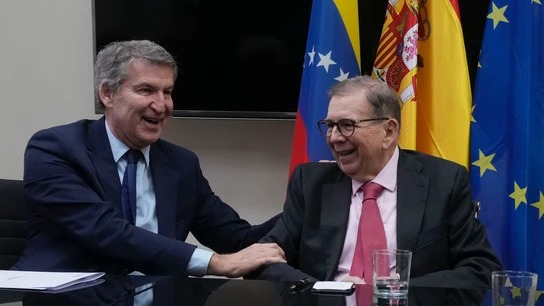 El líder del PP, Alberto Núñez Feijóo durante la reunión que ha mantenido este jueves con el opositor venezolano Edmundo González en Madrid El líder del PP, Alberto Núñez Feijóo durante la reunión que ha mantenido este jueves con el opositor venezolano Edmundo González en Madrid