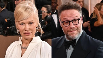 Pamela Anderson y Seth Rogen en los Globos de Oro