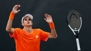 Rafa J&oacute;dar celebra su victoria ante Rei Sakamoto en el Open de Australia