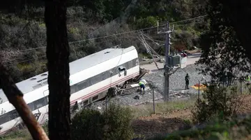 Vista del Alvia accidentado, en el lugar de descarrilamiento de los trenes en el accidente ferroviario de Adamuz (Córdoba) Vista del Alvia accidentado, en el lugar de descarrilamiento de los trenes en el accidente ferroviario de Adamuz (Córdoba)