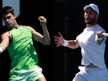 Carlos Alcaraz y Corentin Moutet, en acci&oacute;n en el Open de Australia 2026