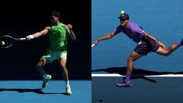 Carlos Alcaraz y Tommy Paul, en acci&oacute;n en el Open de Australia 2026