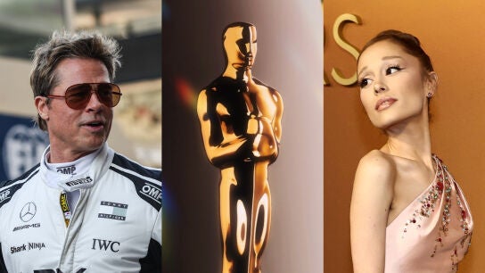 Brad Pitt y Ariana Grande con la estatuilla de los Oscar