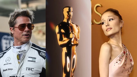 Brad Pitt y Ariana Grande con la estatuilla de los Oscar Brad Pitt y Ariana Grande con la estatuilla de los Oscar