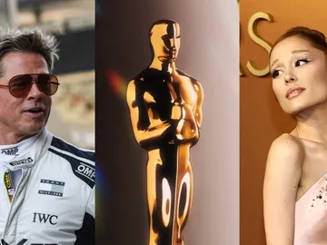 Brad Pitt y Ariana Grande con la estatuilla de los Oscar Brad Pitt y Ariana Grande con la estatuilla de los Oscar