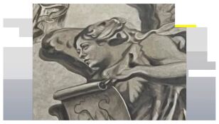 Imagen del &aacute;ngel con el rostro de Giorgia Meloni en una bas&iacute;lica de Roma