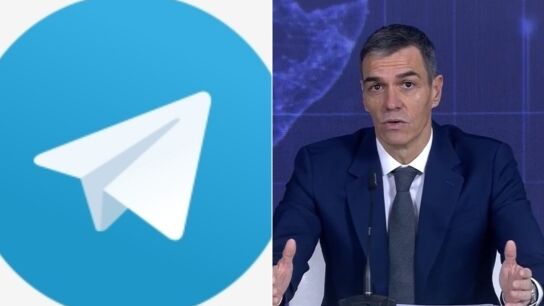 Logo de Telegram junto a una imagen de Pedro S&aacute;nchez