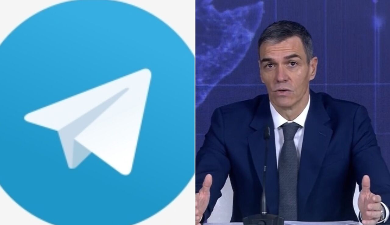 Logo de Telegram junto a una imagen de Pedro S&aacute;nchez