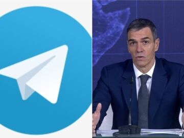Logo de Telegram junto a una imagen de Pedro S&aacute;nchez