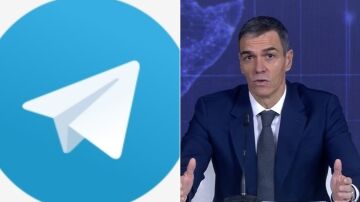 Logo de Telegram junto a una imagen de Pedro S&aacute;nchez