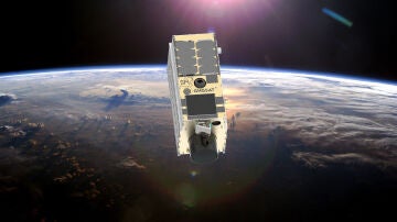 Representaci&oacute;n del sat&eacute;lite canadiense GHGSat-C18 en &oacute;rbita. 