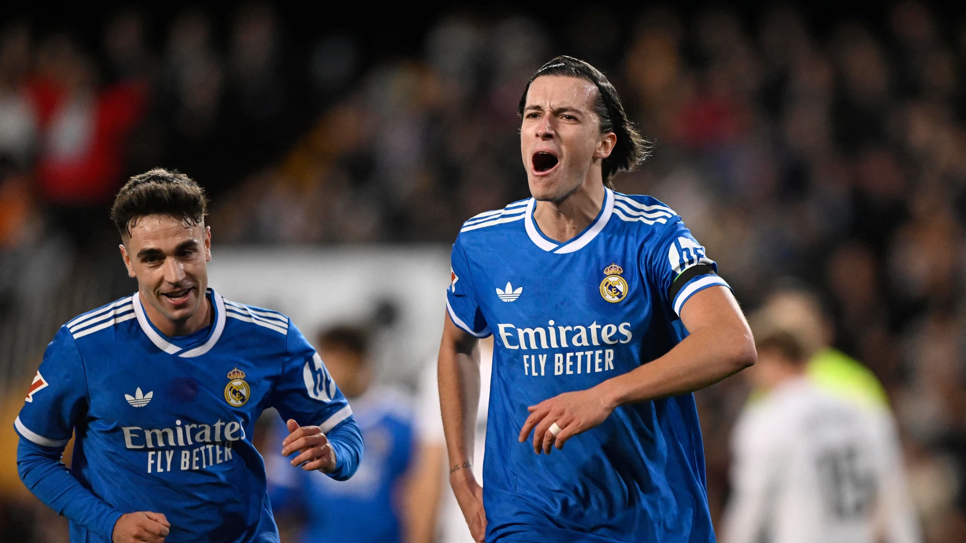 Álvaro Carreras celebra su gol ante el Valencia Álvaro Carreras celebra su gol ante el Valencia
