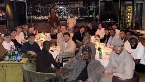 La plantilla del Real Madrid en la cena en el centro de Madrid