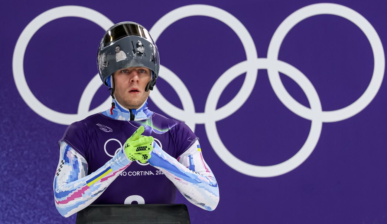 Vladyslav Heraskevych, en un entrenamiento en Cortina d'Ampezzo