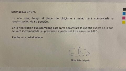 La carta del Gobierno a los pensionistas