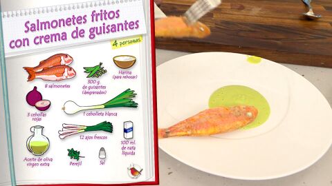 Ingredientes Salmonetes fritos con crema de guisantes