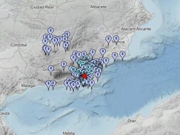 Mapa de las zonas donde se han registrado temblores