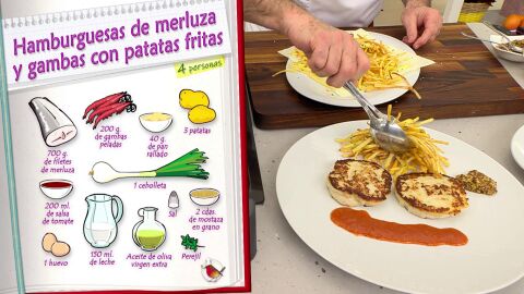 Ingredientes Hamburguesas de merluza y gambas con patatas fritas