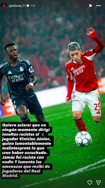 Mensaje de Prestianni en su Instagram