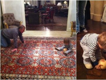 El pr&iacute;ncipe Andr&eacute;s jugando con una pelota en forma de pecho