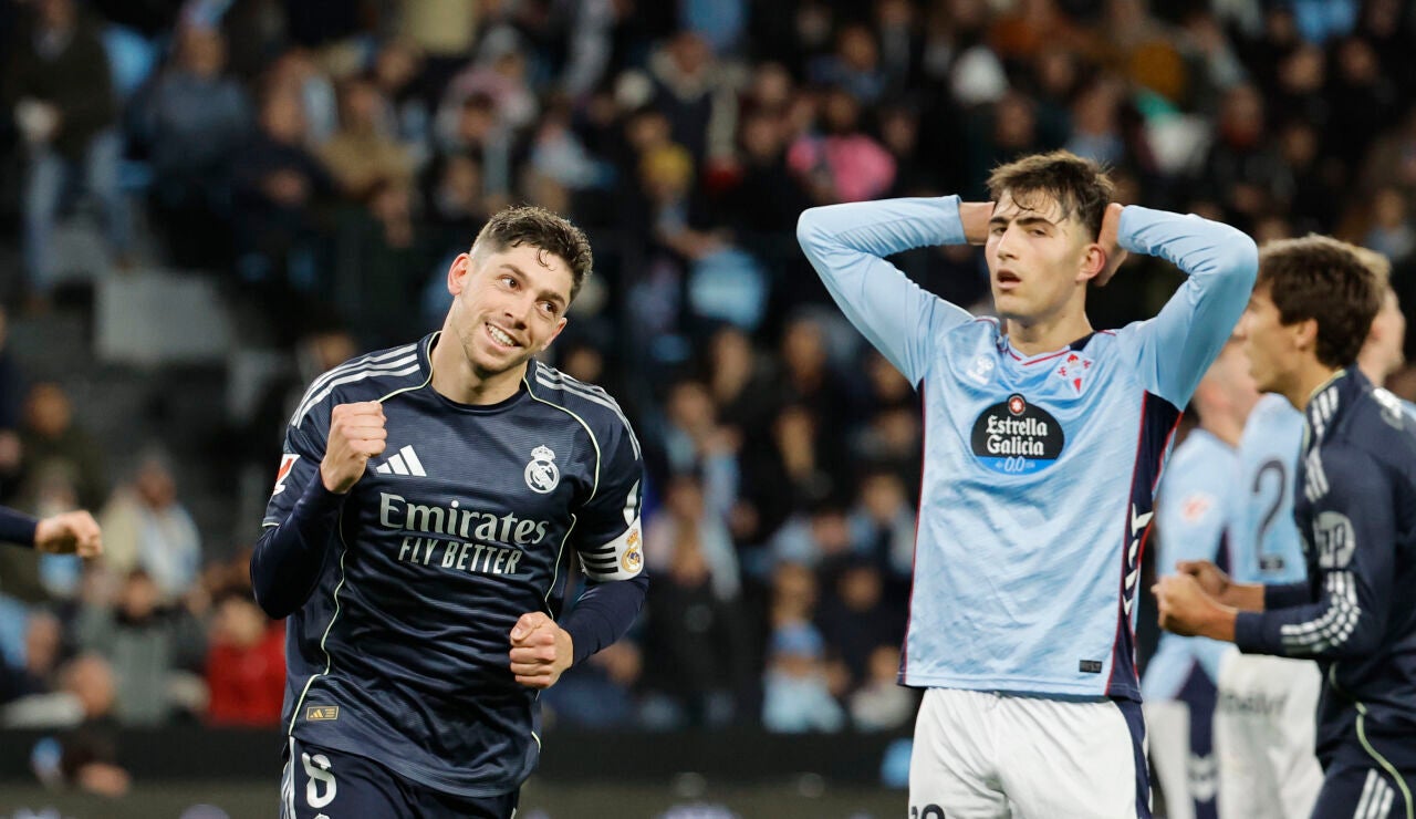 Valverde celebra su gol ante el Celta de Vigo en Bala&iacute;dos