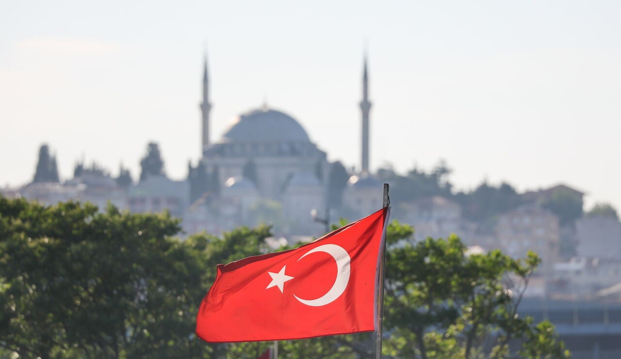 A Turkish flag is seen in central Istanbul