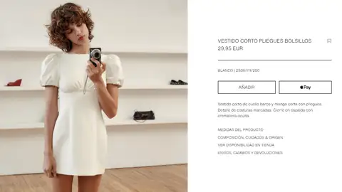 Vestido corto pliegues bolsillos Vestido corto pliegues bolsillos