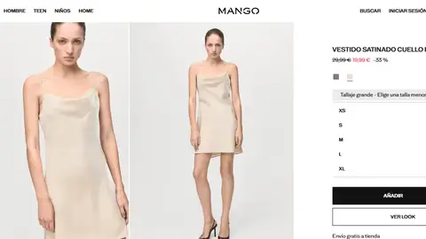 Vestido satinado cuello escotado Vestido satinado cuello escotado