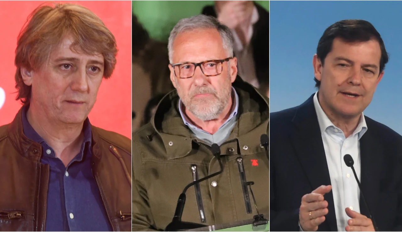 Los candidatos del PSOE, Carlos Martínez; Vox, Carlos Pollán; y PP, Alfonso Fernández Mañueco