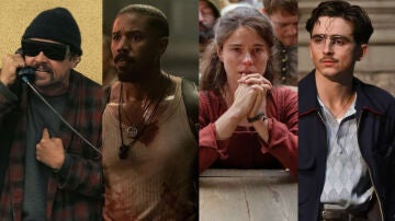 Montaje con Una batalla tras otra, Sinners, Hamnet y Marty Supreme