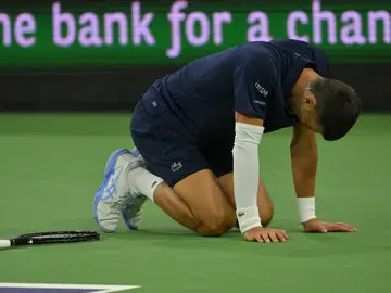 Novak Djokovic durante el partido ante Draper en Indian Wells 2026 Novak Djokovic durante el partido ante Draper en Indian Wells 2026