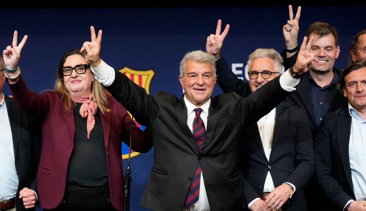 Joan Laporta celebra la victoria en las elecciones del Barcelona