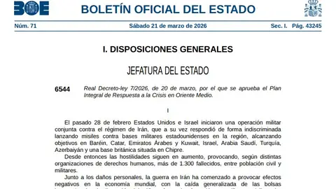 Pantallazo del último BOE publicado con el decreto de las medidas anti crisis por la guerra en Irán Pantallazo del último BOE publicado con el decreto de las medidas anti crisis por la guerra en Irán
