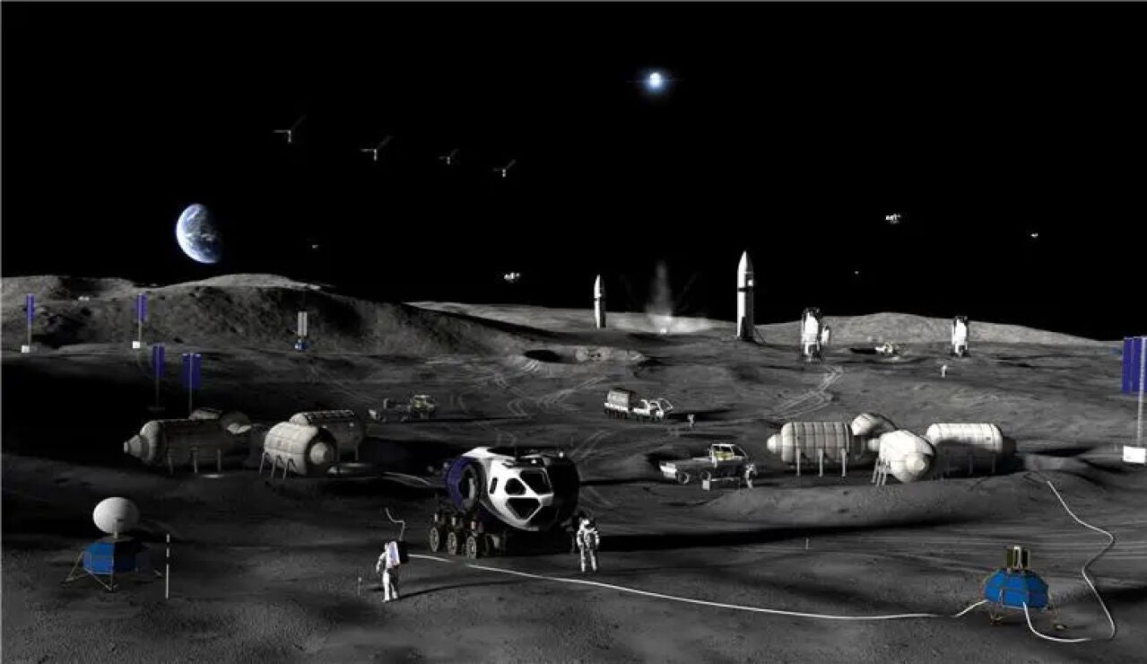 Concepto art&iacute;stico de la Fase 3 de la Base Lunar de la NASA.