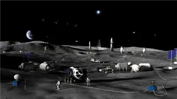 Concepto artístico de la Fase 3 de la Base Lunar de la NASA. Concepto artístico de la Fase 3 de la Base Lunar de la NASA.