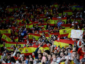 Aficionados durante el amistoso de Espa&ntilde;a y Egipto en el RCDE Stadium