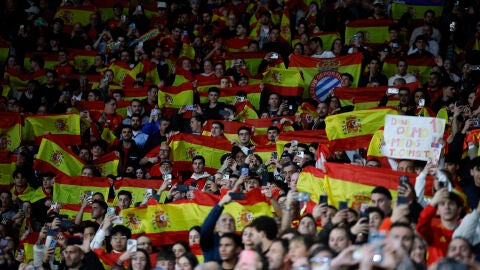 Aficionados durante el amistoso de Espa&ntilde;a y Egipto en el RCDE Stadium