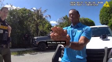 Tiger Woods hablando con los agentes en el momento de su detenci&oacute;n.