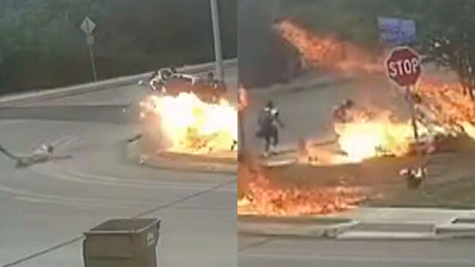 VÍDEO | Al límite de la tragedia en Texas: una moto explota junto a unos niños que escapan por centímetros del fuego