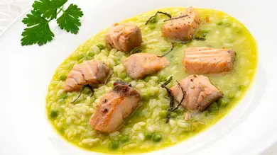 Salmón con arroz caldoso de guisantes, de Arguiñano: Salmón con arroz caldoso de guisantes, de Arguiñano: