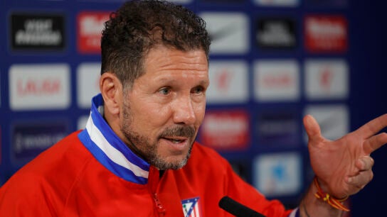 El entrenador del Atl&eacute;tico de Madrid, Diego Simeone, en rueda de prensa
