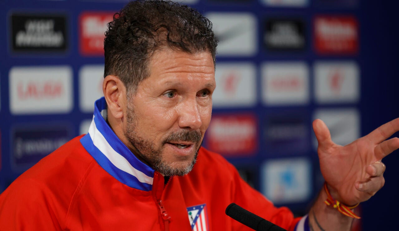 El entrenador del Atl&eacute;tico de Madrid, Diego Simeone, en rueda de prensa