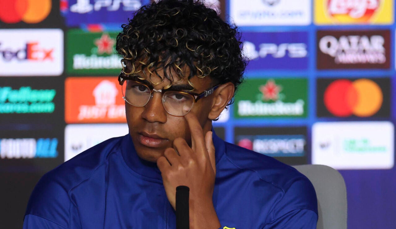Lamine Yamal en rueda de prensa antes del duelo ante el Atl&eacute;tico