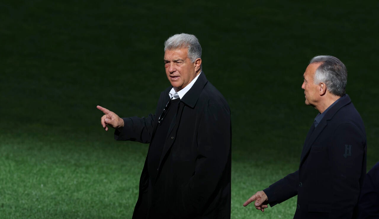 Joan Laporta, el pasado lunes en el Metropolitano en el entrenamiento del Barcelona